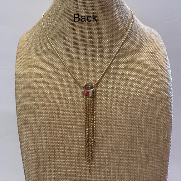 NWT Nordstrom Necklace gold w/ chain tassel on round pendant, sliding ball close - Picture 8 of 13